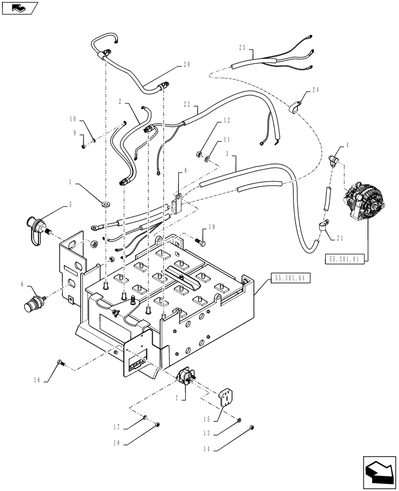 Схема запчастей Case IH STEIGER 600 - (55.100.02[01]) - BATTERY CABLES - WHEELED (55) - ELECTRICAL SYSTEMS