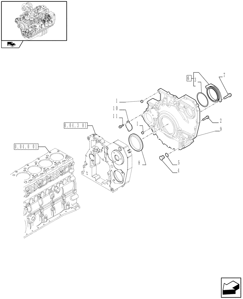 Схема запчастей Case IH F4GE9684C J601 - (0.04.3[03]) - CRANKCASE COVERS (2854950) 