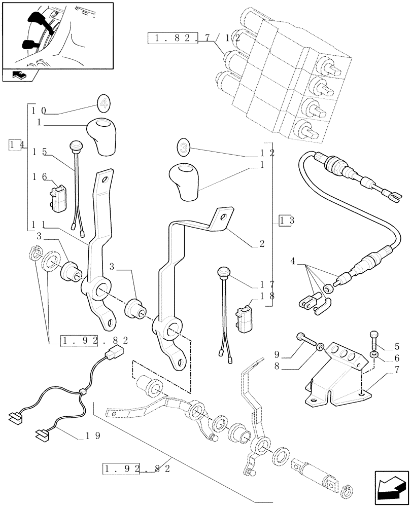 Схема запчастей Case IH FARMALL 85C - (1.92.82/12) - 4 REAR REMOTE VALVES FOR MDC W/HYDRAULIC DIVIDER - LEVERS (VAR.330166) (10) - OPERATORS PLATFORM/CAB