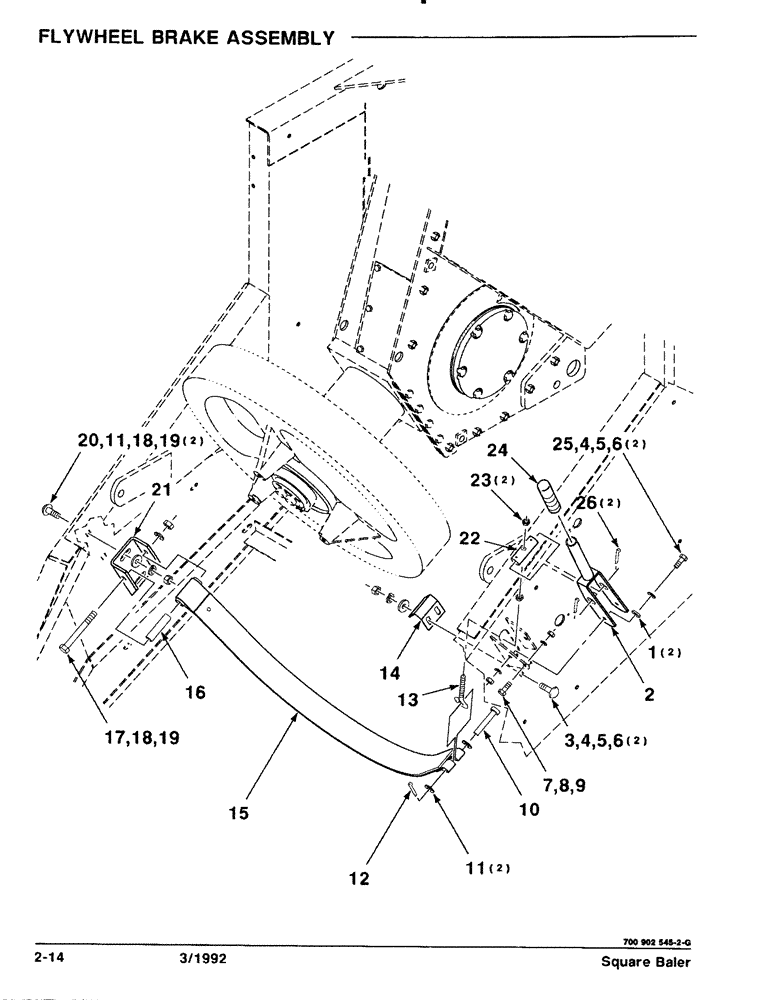 Схема запчастей Case IH 8570 - (2-14) - FLYWHEEL BRAKE ASSEMBLIES Driveline