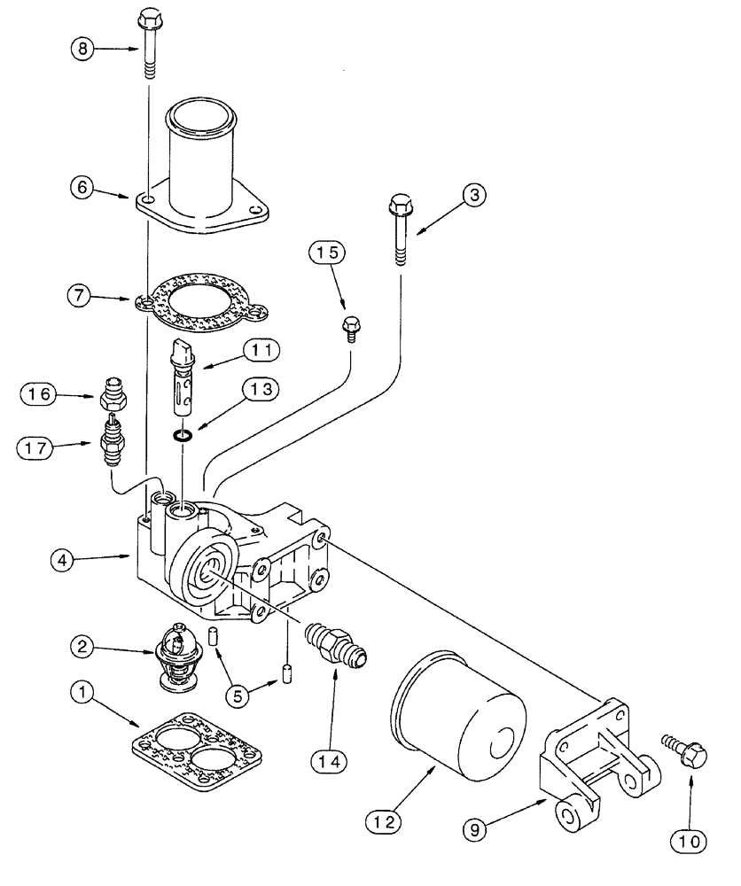 Схема запчастей Case IH 7210 - (2-058) - THERMOSTAT HOUSING AND WATER FILTER, 6T-830 ENG, ALL 7210 TRACRS,7220 MDLS PRIOR TO P.I.N JJA0064978 (02) - ENGINE