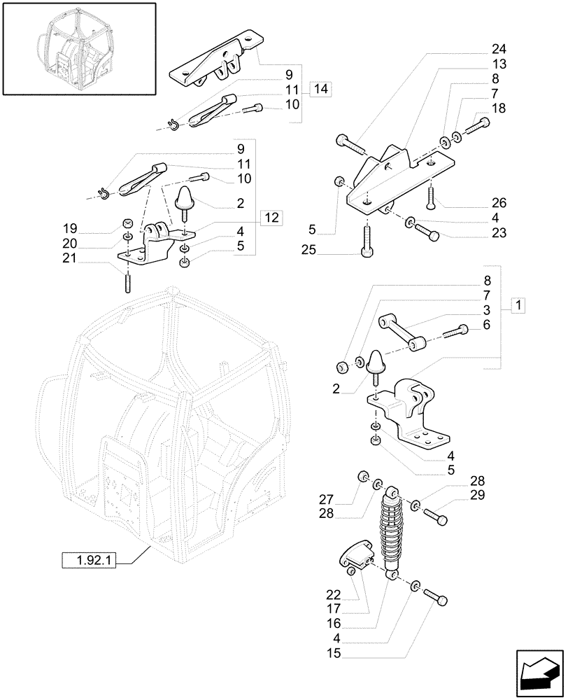 Схема запчастей Case IH MXU115 - (1.92.6/01[02A]) - (VAR.435-436-437/1-607) CABIN SUSPENSION - REAR SUPPORTS - D5285 (10) - OPERATORS PLATFORM/CAB