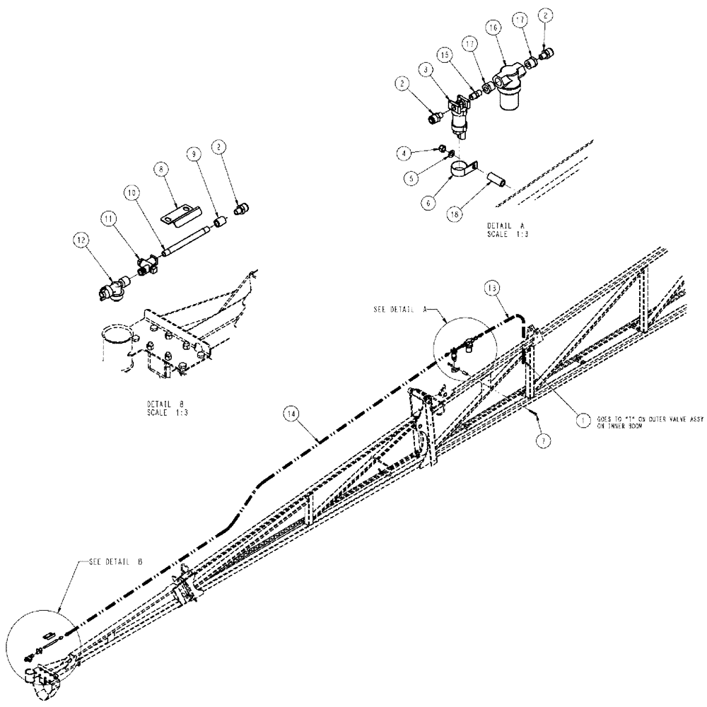 Схема запчастей Case IH SPX3310 - (11-011) - FENCE ROW NOZZLE GROUP, 90, LEFT BOOM Options