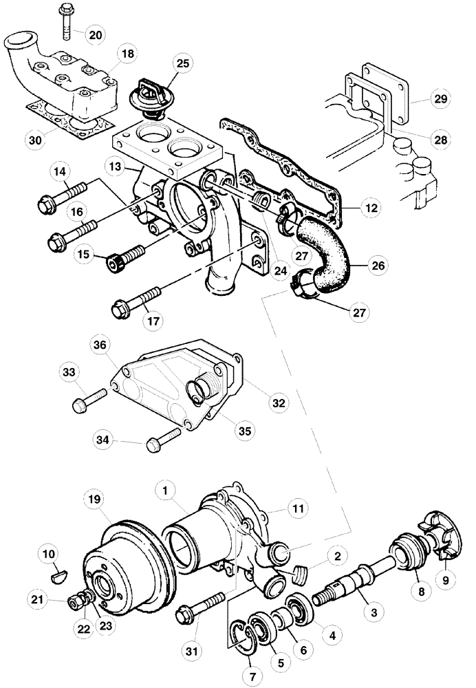 Схема запчастей Case IH CX80 - (02-28) - WATER PUMP SYSTEM, CX70 / CX80, CX90, CX100 : JJE1008569 - (02) - ENGINE