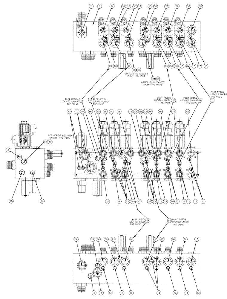 Схема запчастей Case IH 810 - (07-011[02]) - VALVE BLOCK, 7 BANK, W/O AUGER Hydraulic Components