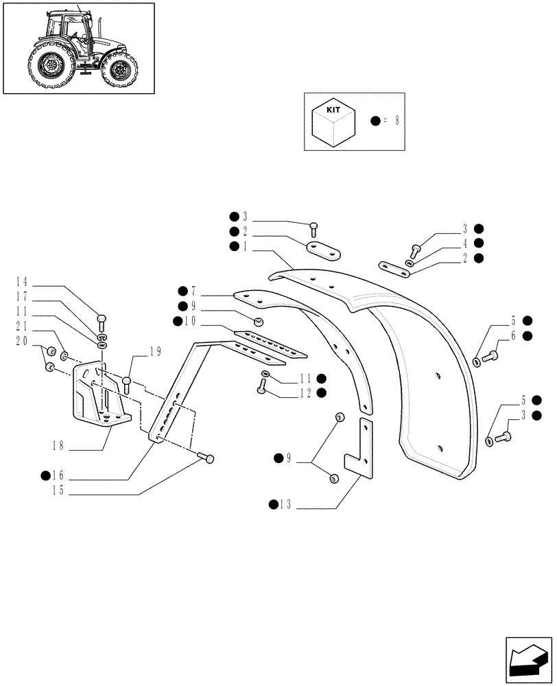 Схема запчастей Case IH JX90 - (1.43.0/01[02]) - (VAR.860/1) 4WD FRONT MUDGUARDS - 340 MM (04) - FRONT AXLE & STEERING