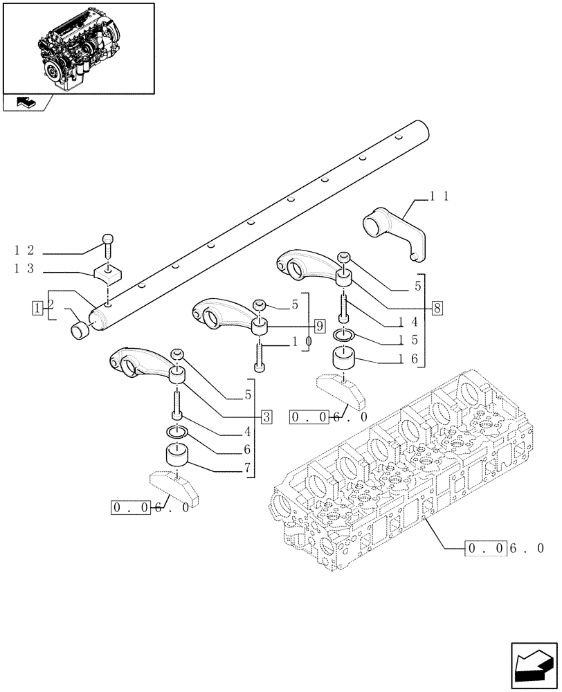 Схема запчастей Case IH F3CE0684C E002 - (0.06.6) - SHAFT & ROCKER ARMS (504128742) 