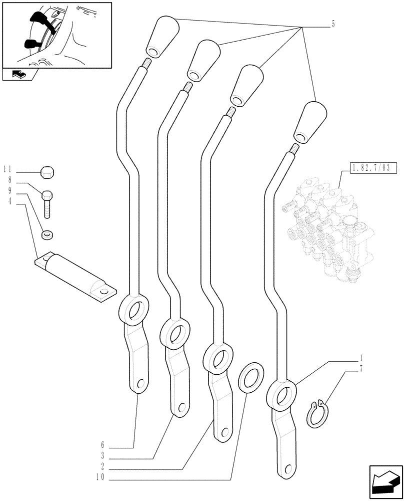 Схема запчастей Case IH FARMALL 95 - (1.92.82/03) - 4 CONTROL VALVES - LEVER AND KNOB (VAR.335086) (10) - OPERATORS PLATFORM/CAB