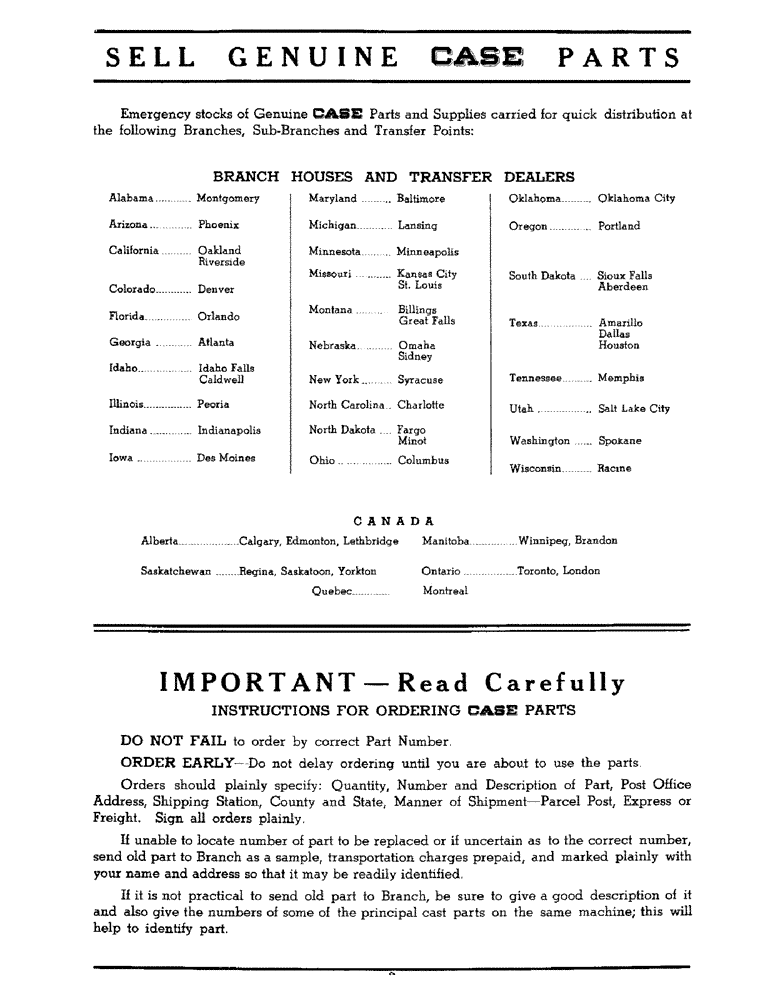 Схема запчастей Case IH 800 - (002) - SELL GENUINE CASE PARTS (00) - GENERAL & PICTORIAL INDEX