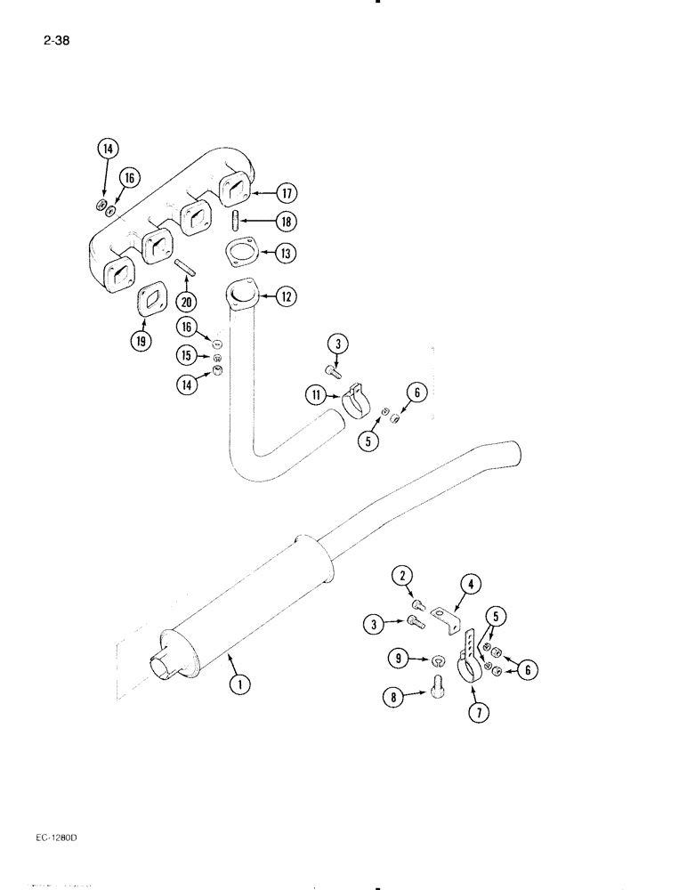 Схема запчастей Case IH 595 - (2-38) - DOWNSWEPT EXHAUST (02) - ENGINE