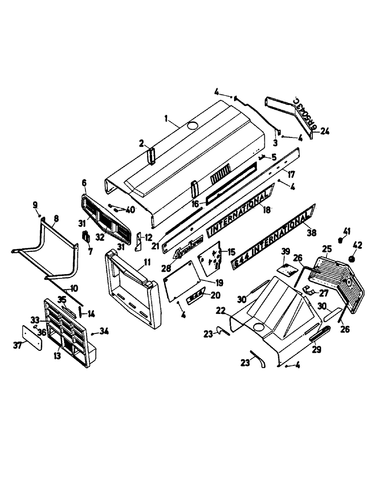 Схема запчастей Case IH 844 - (3D02) - ENGINE HOOD, RADIATOR GRILLE (05) - SUPERSTRUCTURE