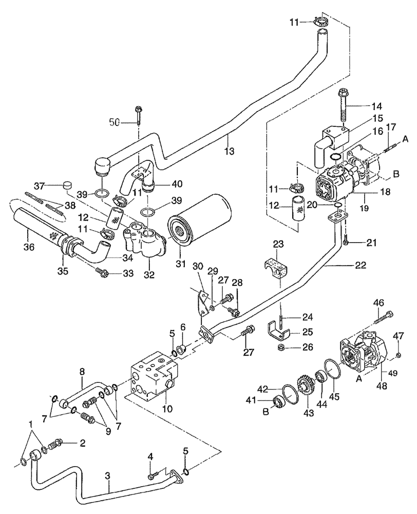 Схема запчастей Case IH DX48 - (04.04) - POWER STEERING PUMP & HYDRAULIC PUMP (04) - FRONT AXLE & STEERING