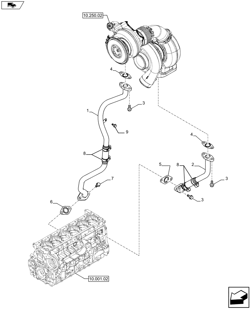Схема запчастей Case IH F3DFE613A A001 - (10.250.03[02]) - TURBOBLOWER PIPES (504386825) (10) - ENGINE