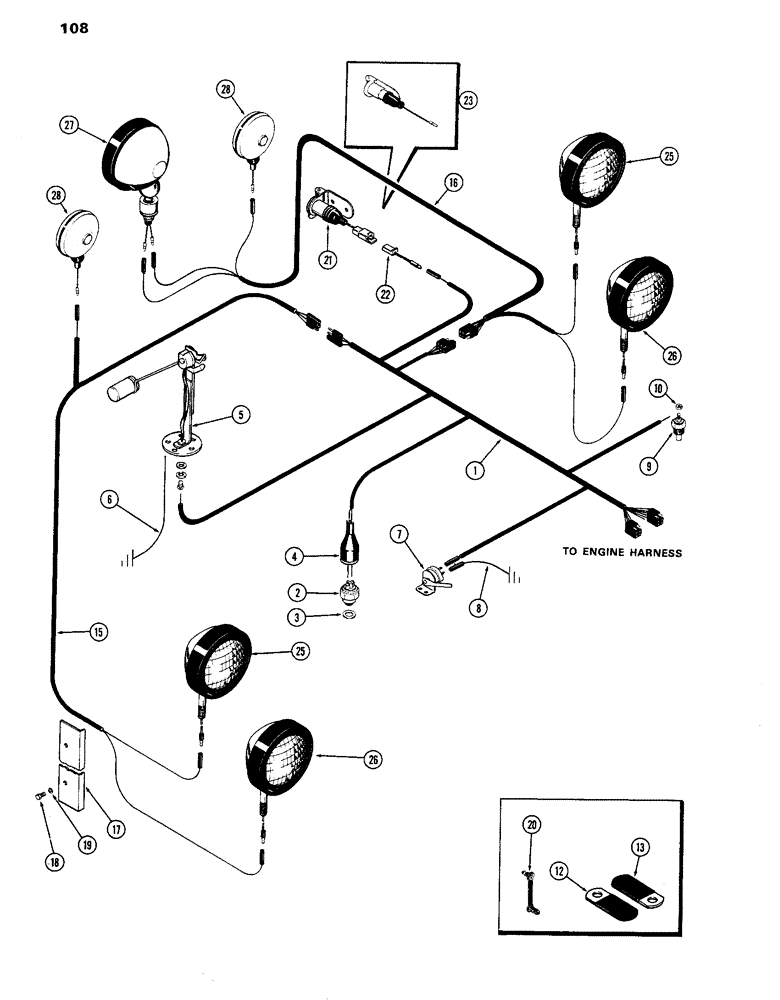 Схема запчастей Case IH 770 - (108) - ELECTRICAL EQUIPMENT AND WIRING, 251B SPARK IGNITION ENGINE, TRANSMISSION HARNESS, W/ CAB (04) - ELECTRICAL SYSTEMS