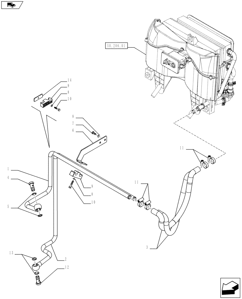 Схема запчастей Case IH FARMALL 65C - (50.200.04) - HEATING SYSTEM - PIPES - W/CAB (50) - CAB CLIMATE CONTROL