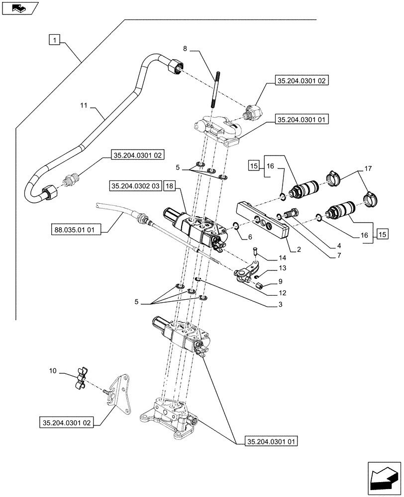 Схема запчастей Case IH FARMALL 75C - (88.035.03[02]) - DIA KIT - 2ND REAR CONTROL VALVES WITH 2 COUPLERS DE LUXE - CONTROL VALVES AND QUICK COUPLERS (88) - ACCESSORIES