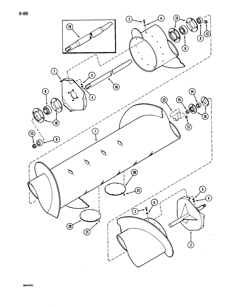 Схема запчастей Case IH 1010 - (9-086) - AUGER, MODELS WITH AUGER DRIVE ON LEFT-HAND SIDE OF HEADER, WITH KNIFE DRIVE (58) - ATTACHMENTS/HEADERS