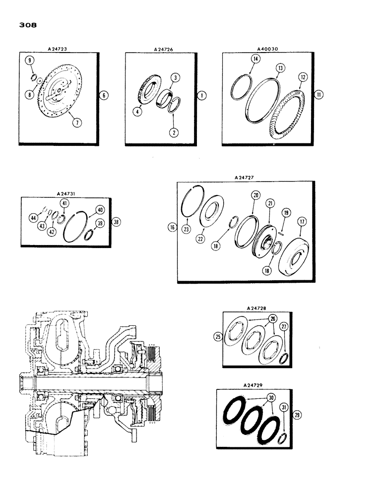 Схема запчастей Case IH 730 SERIES - (308) - TORQUE CONVERTER KITS, CASE-O-MATIC DRIVE (06) - POWER TRAIN