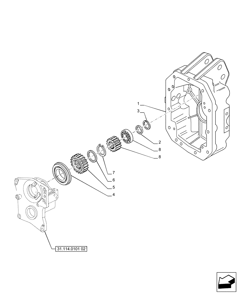 Схема запчастей Case IH PUMA 185 - (31.114.0101[03]) - PTO 540/1000 RPM WITH INTERCHANGABLE SHAFTS - COVER AND GEARS (VAR.720809) (31) - IMPLEMENT POWER TAKE OFF