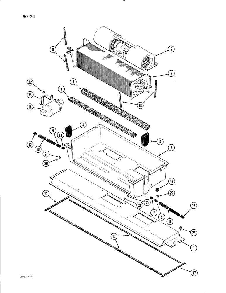 Схема запчастей Case IH 1670 - (9G-34) - EVAPORATOR-HEATER CORE, AND BLOWER MOUNTING (10) - CAB & AIR CONDITIONING