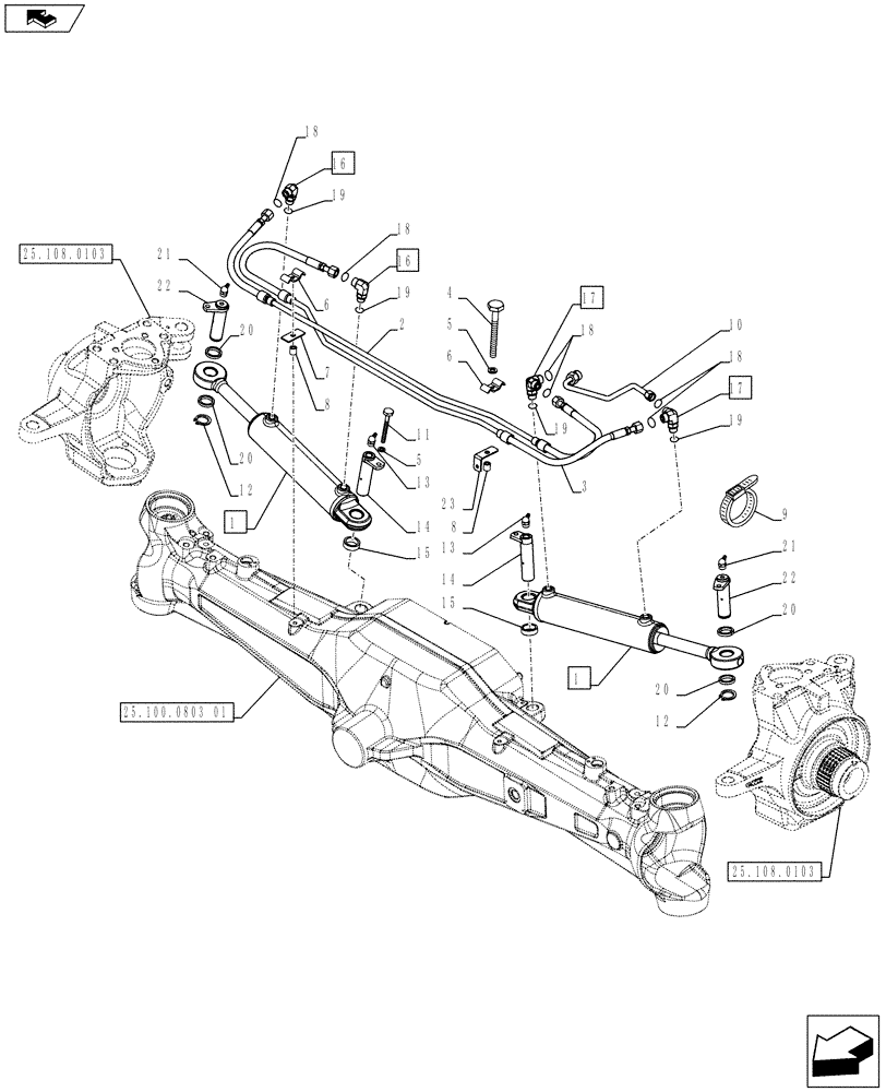 Схема запчастей Case IH PUMA 230 - (41.216.0103) - ABS SYSTEM - 4WD FRONT AXLE WITH SUSPENSION AND BRAKES - HYDRAULIC STEERING CYLINDER AND PIPES (VAR.743963-743964) (41) - STEERING