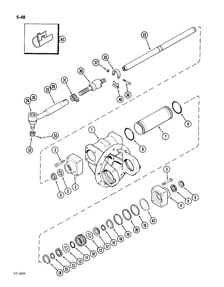 Схема запчастей Case IH 1896 - (5-48) - ZF FOUR WHEEL DRIVE FRONT AXLES, PRIOR TO P.I.N. 17895962, STEERING CYLINDER AND TIE RODS (05) - STEERING