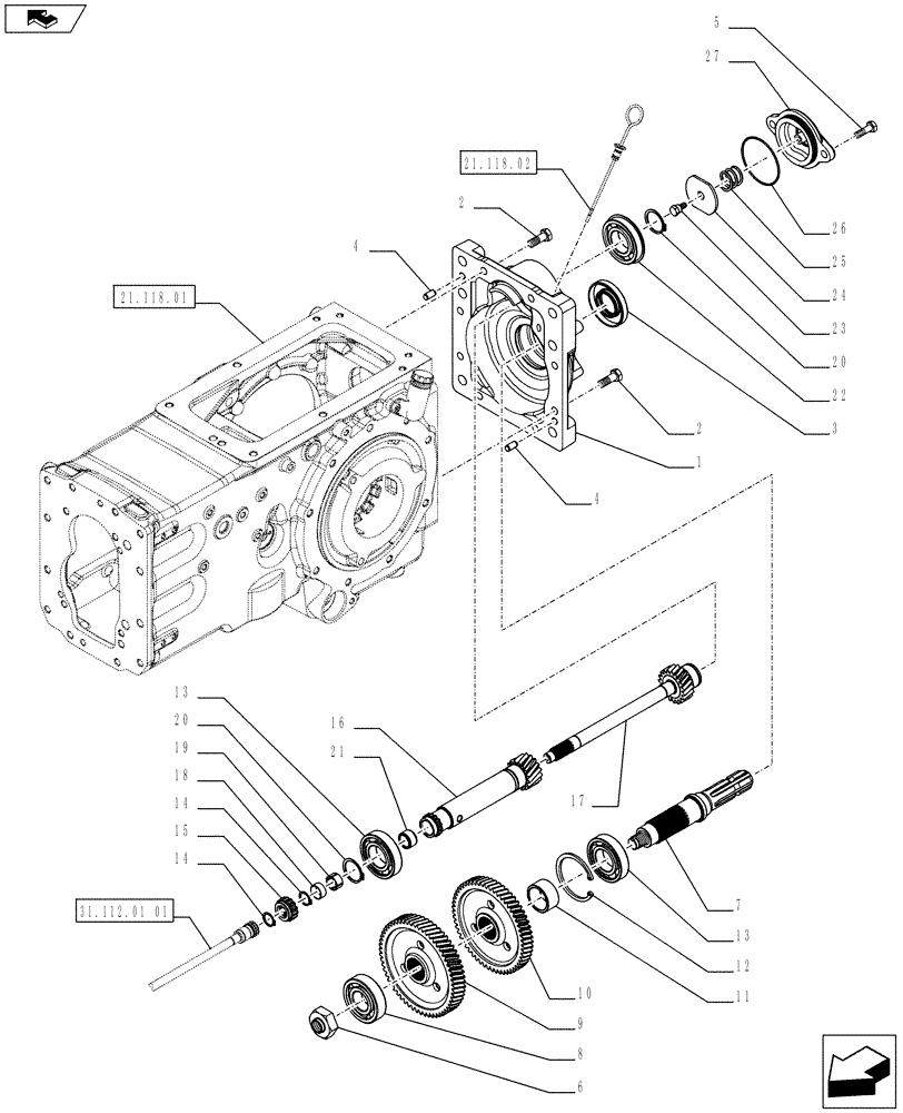 Схема запчастей Case IH FARMALL 65C - (31.112.01[02]) - POWER TAKE-OFF (540-540E RPM) - COVER, SHAFTS AND GEARS (VAR.330804 / 743519; VAR.333814 / 743566) (31) - IMPLEMENT POWER TAKE OFF