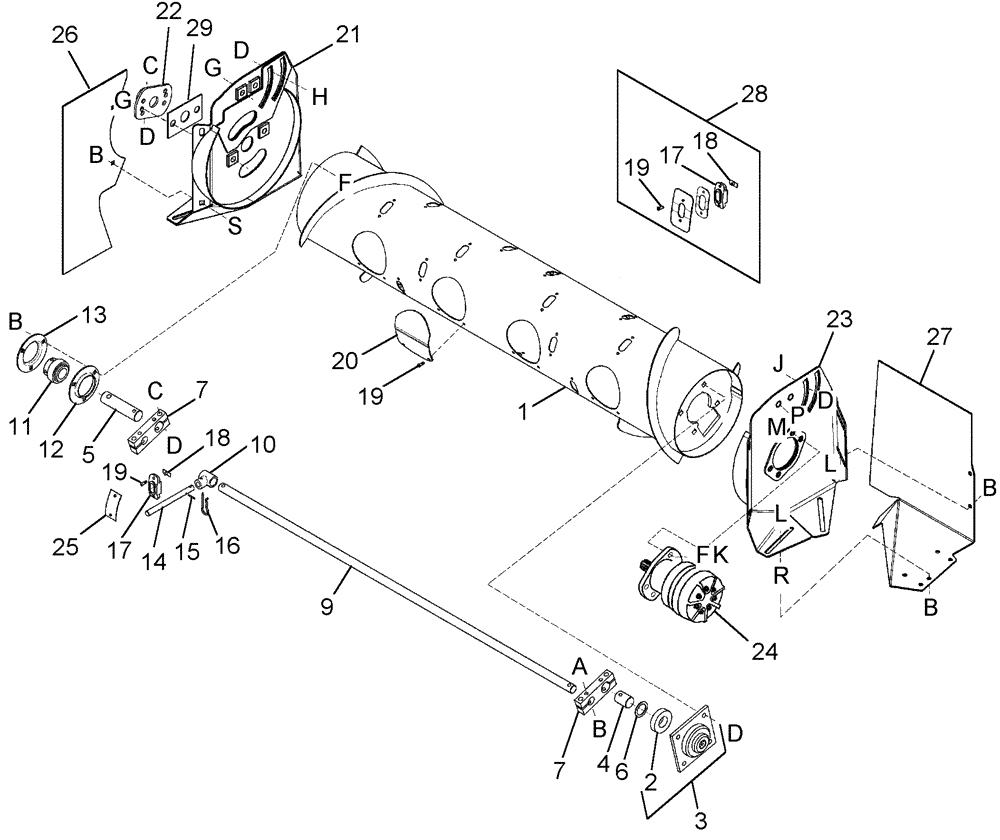 Схема запчастей Case IH 2062 - (09-43) - COMBINE ADAPTER RETRACTING TINE DRUM (03) - CHASSIS/MOUNTED EQUIPMENT