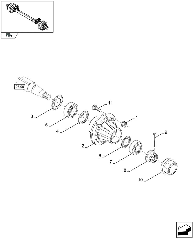 Схема запчастей Case IH LBX332R - (05.10[01]) - TANDEM AUTO-STEER AXLE WITHOUT BRAKES, WHEEL BEARING (05) - AXLE