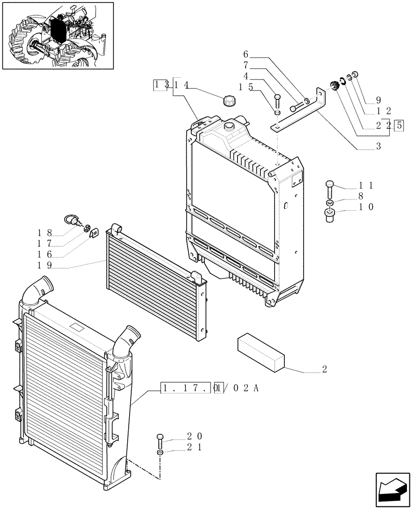 Схема запчастей Case IH MAXXUM 110 - (1.17.0/02[01]) - RADIATOR, COOLING SYSTEM & RELATED PARTS - C5788 (02) - ENGINE EQUIPMENT