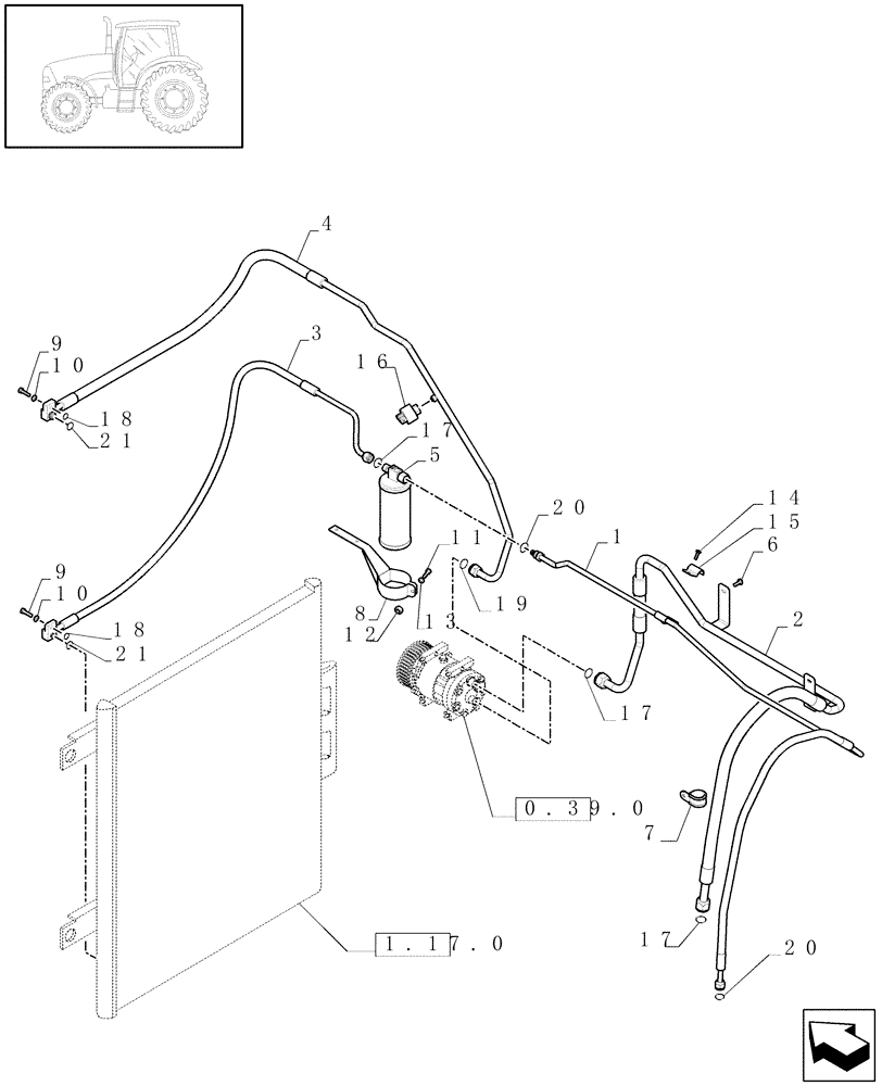 Схема запчастей Case IH PUMA 165 - (1.94.3[03B]) - AIR CONDITIONING SYSTEM PIPES - D5843 (10) - OPERATORS PLATFORM/CAB