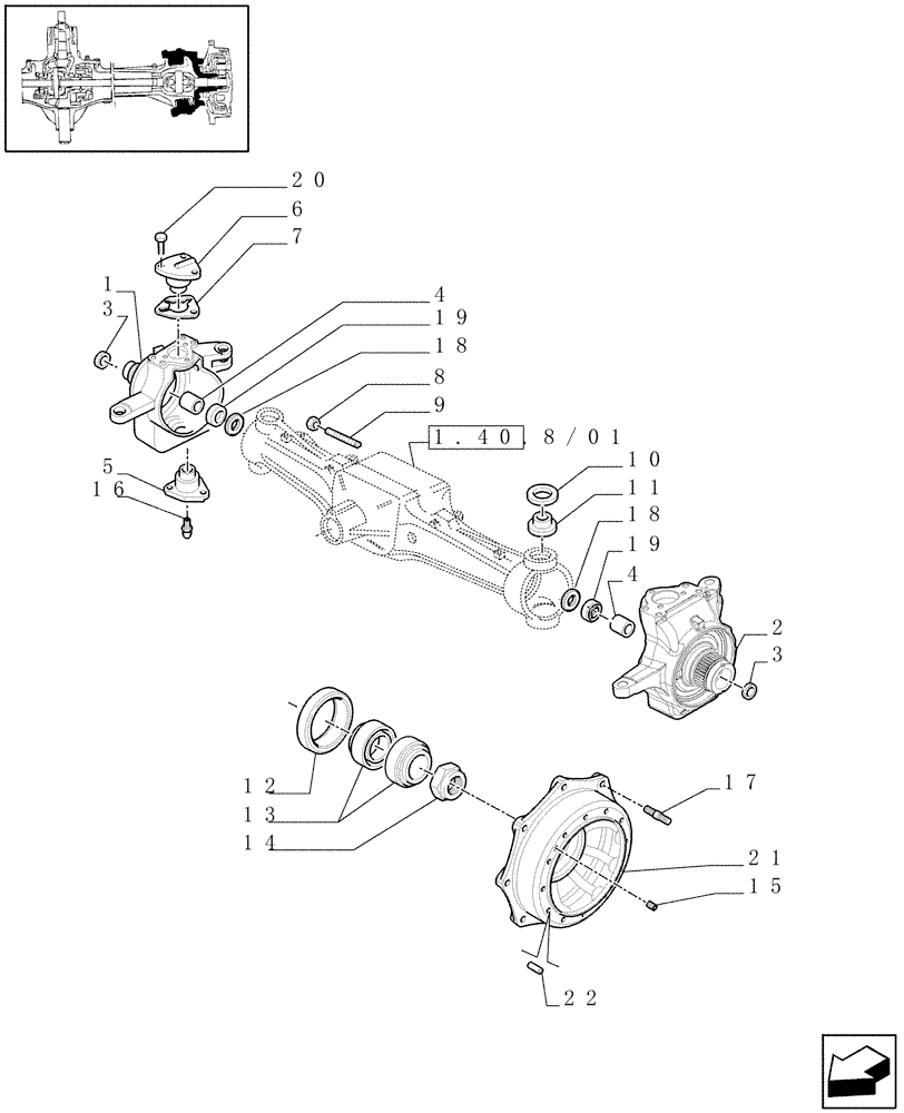 Схема запчастей Case IH MAXXUM 140 - (1.40. 8/02[01A]) - (CL.4) SUSPENDED FRONT AXLE W/MULTI-PLATE DIFF. LOCK AND ST. SENSOR - STEERING AXLES AND HUBS - D6683 (VAR.330429) (04) - FRONT AXLE & STEERING