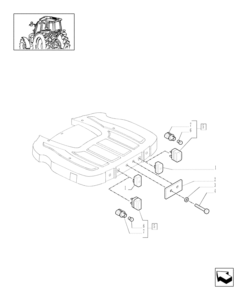 Схема запчастей Case IH MAXXUM 130 - (1.98.3) - LICENSE PLATE LAMP & SUPPORT, MOUNTING ON CAB ROOF (VAR.330956) (10) - OPERATORS PLATFORM/CAB