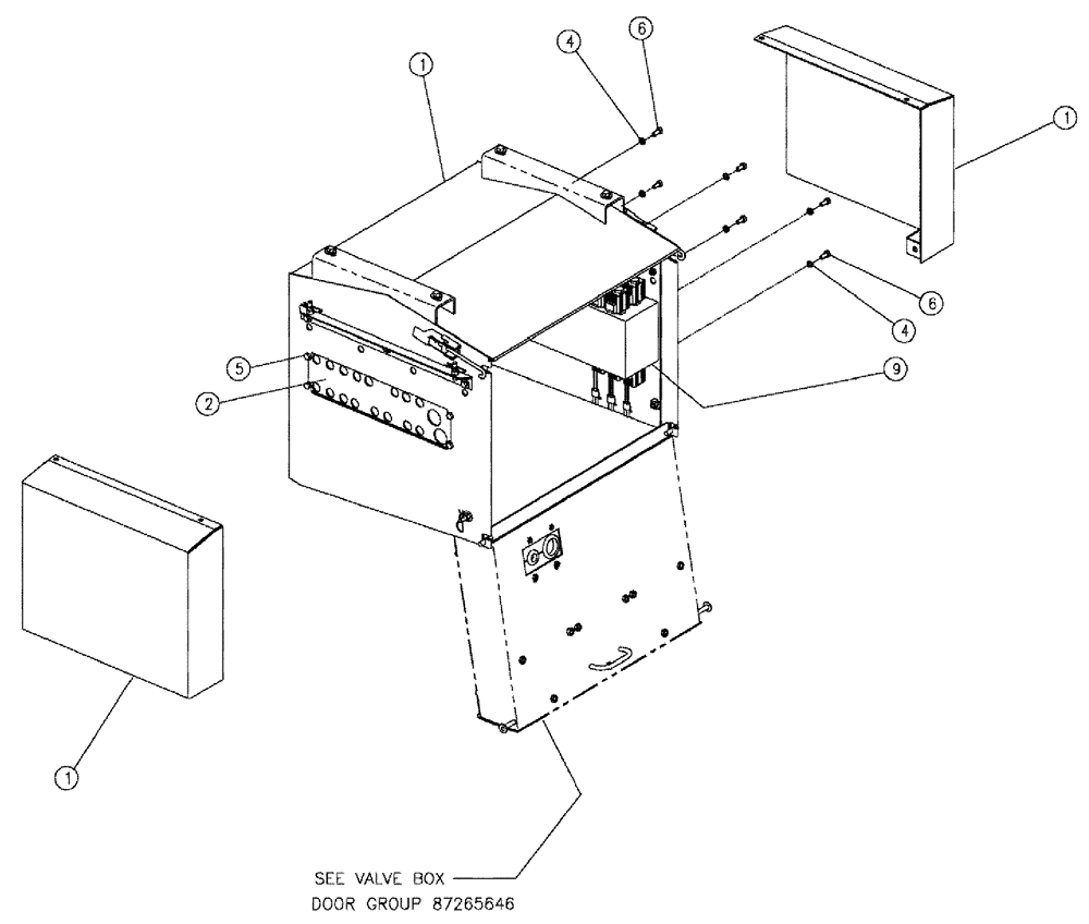 Схема запчастей Case IH 810 - (02-038) - VALVE BOX GROUP, TRIPLE BIN Bin Group