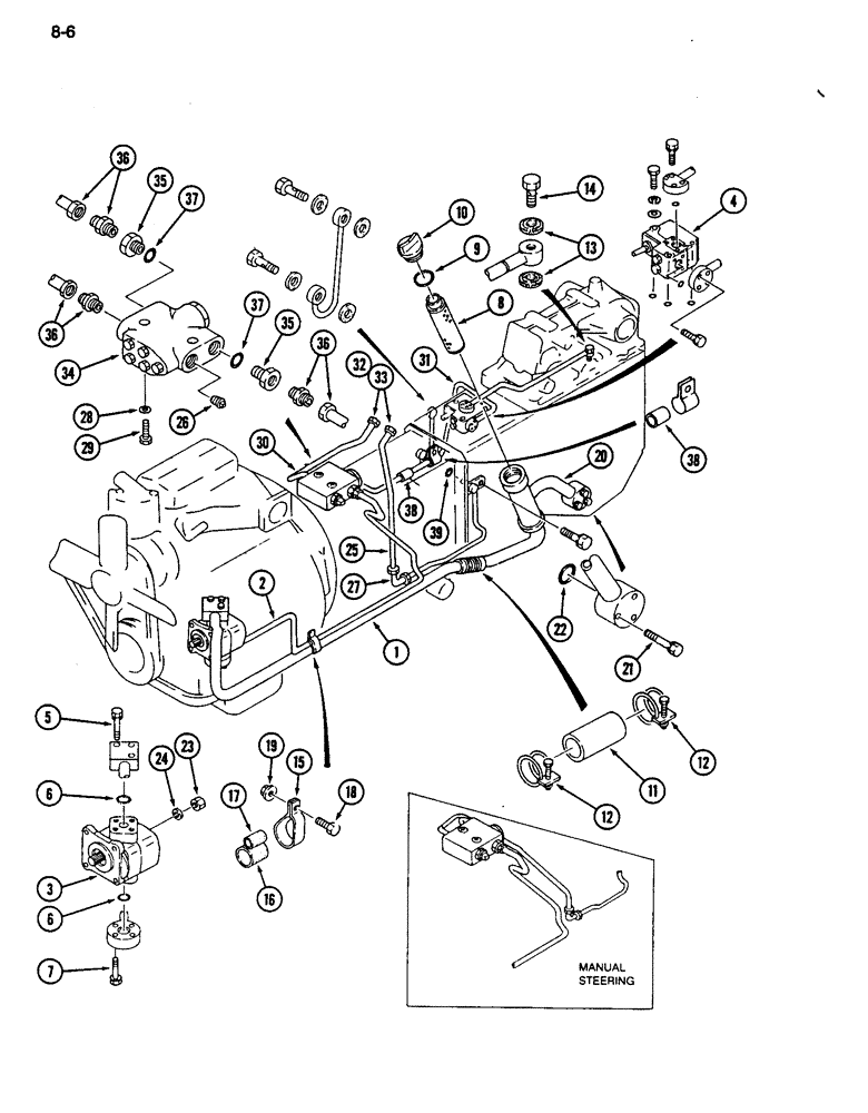 Схема запчастей Case IH 255 - (8-06) - HYDRAULIC PUMP AND LINES, SYNCHROMESH TRANSMISSION (08) - HYDRAULICS