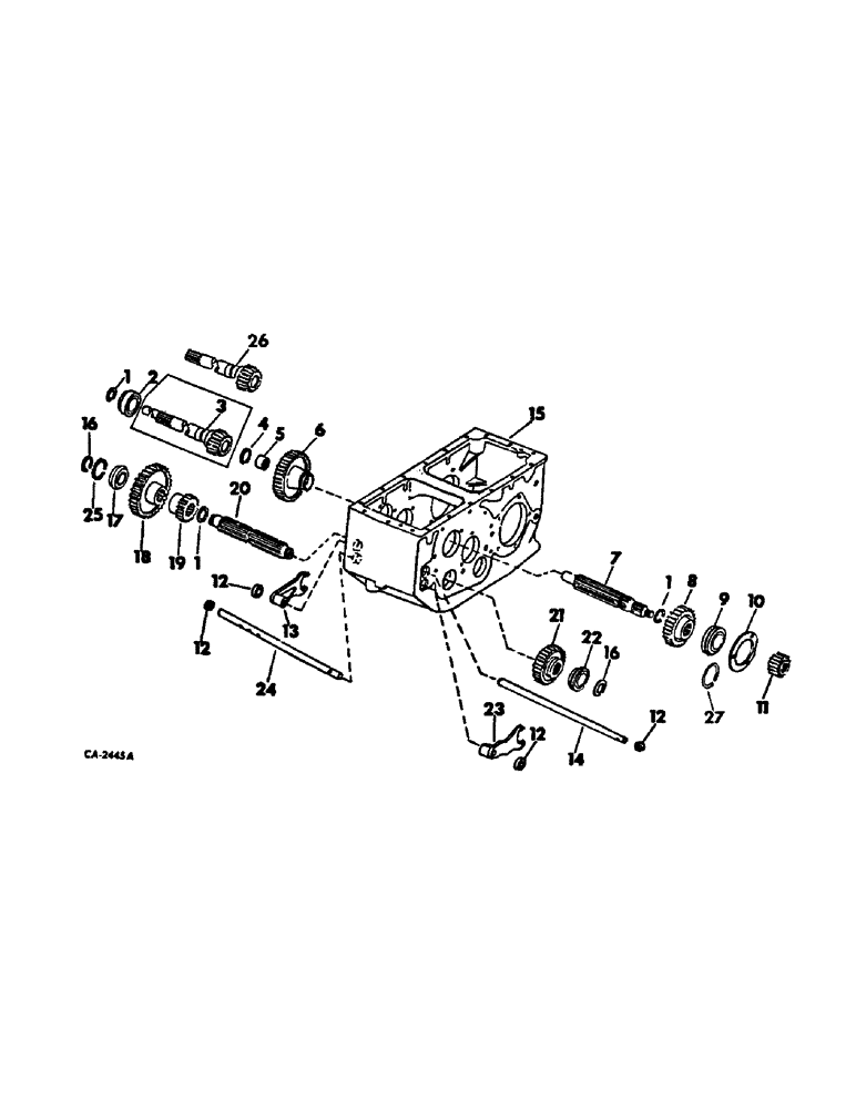 Схема запчастей Case IH 715 - (07-04) - DRIVE TRAIN,TRANS.,TRANS. MAIN SHAFT,INPUT DRIVE SHAFT,INPUT PINION SHAFT,SHIFTER RAILS & FORKS Drive Train