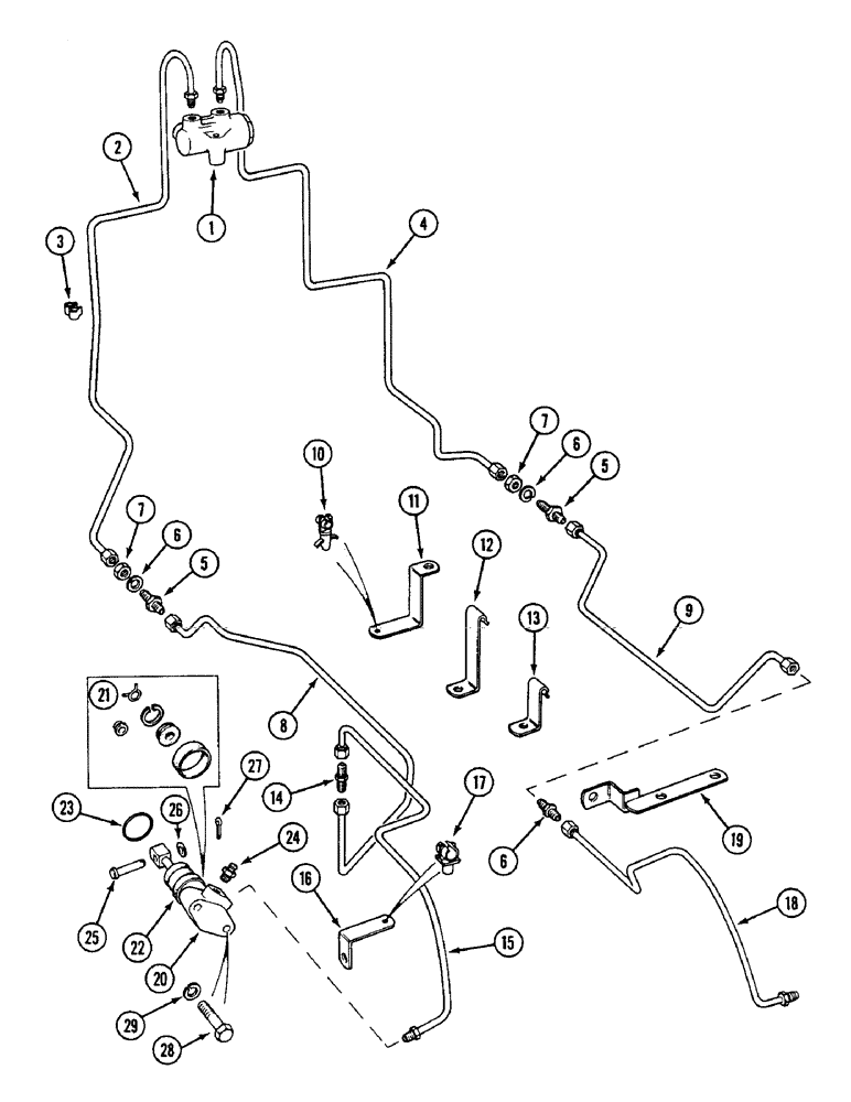 Схема запчастей Case IH 1594 - (7-236) - BRAKE TUBES AND SLAVE CYLINDERS, TRACTORS WITHOUT CAB, PRIOR TO P.I.N. 11526319 (07) - BRAKES