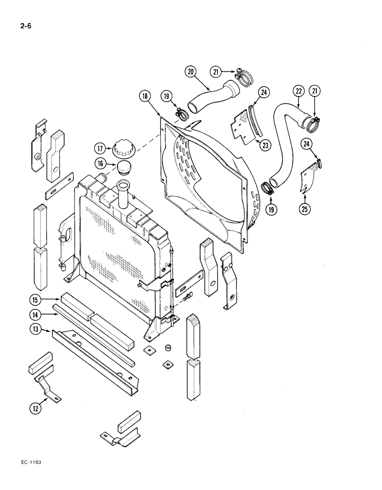 Схема запчастей Case IH 385 - (2-006) - RADIATOR AND CONNECTIONS, TRACTORS P.I.N. 18001 AND AFTER (CONTD) (02) - ENGINE