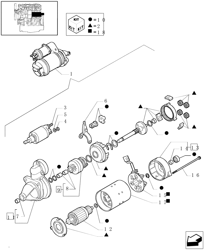 Схема запчастей Case IH JX1060C - (0.36.0/ A) - STARTER MOTOR - COMPONENTS (01) - ENGINE