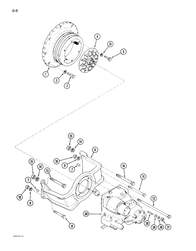 Схема запчастей Case IH 1844 - (6-06) - FAN DRIVE HOISING PULLEY AND HYDROSTATIC PUMP DRIVE PLATE (03) - POWER TRAIN