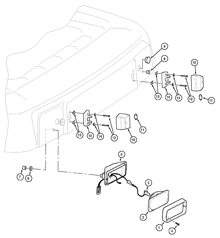 Схема запчастей Case IH MX100C - (04-26) - REAR LIGHTS - CAB ROOF, WORKLIGHTS, NUMBER PLATE LIGHT (04) - ELECTRICAL SYSTEMS