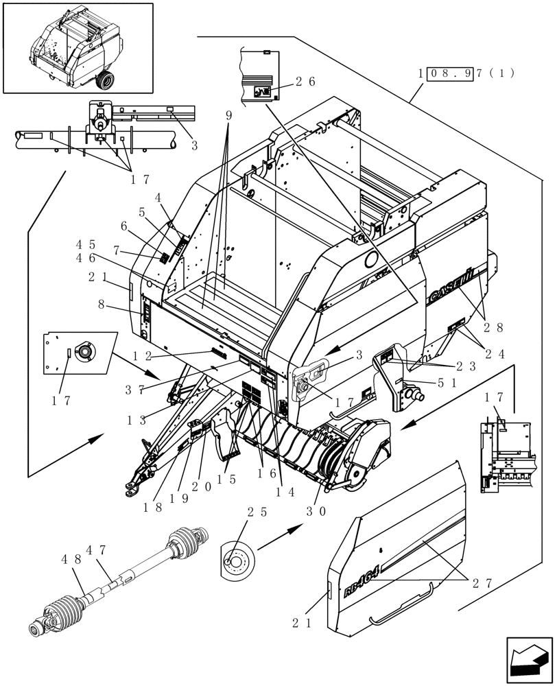 Схема запчастей Case IH RB464 - (08.97[2]) - DECALS, LH, NORTH AMERICA (08) - SHEET METAL/DECALS