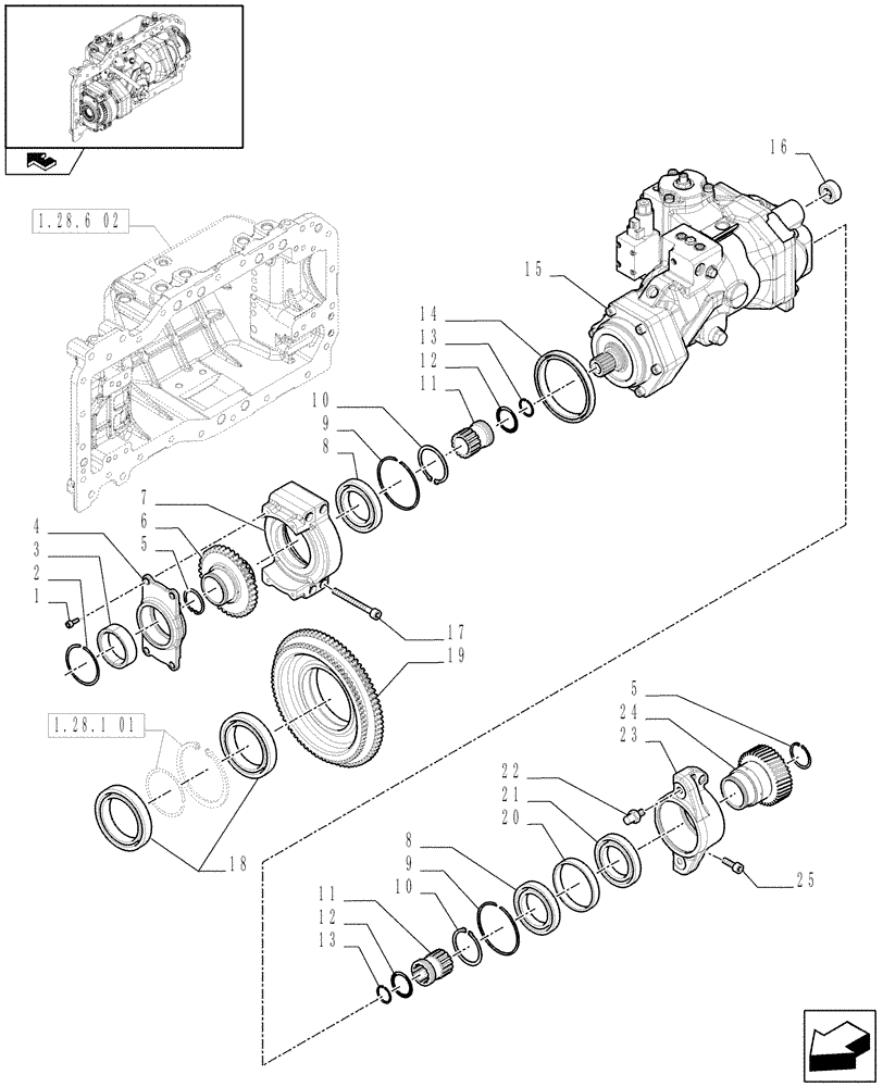 Схема запчастей Case IH PUMA 165 - (1.28.6[03]) - TRANSMISSION - HYDROSTATIC PUMP - PUMP AND GEARS - C6565 (03) - TRANSMISSION