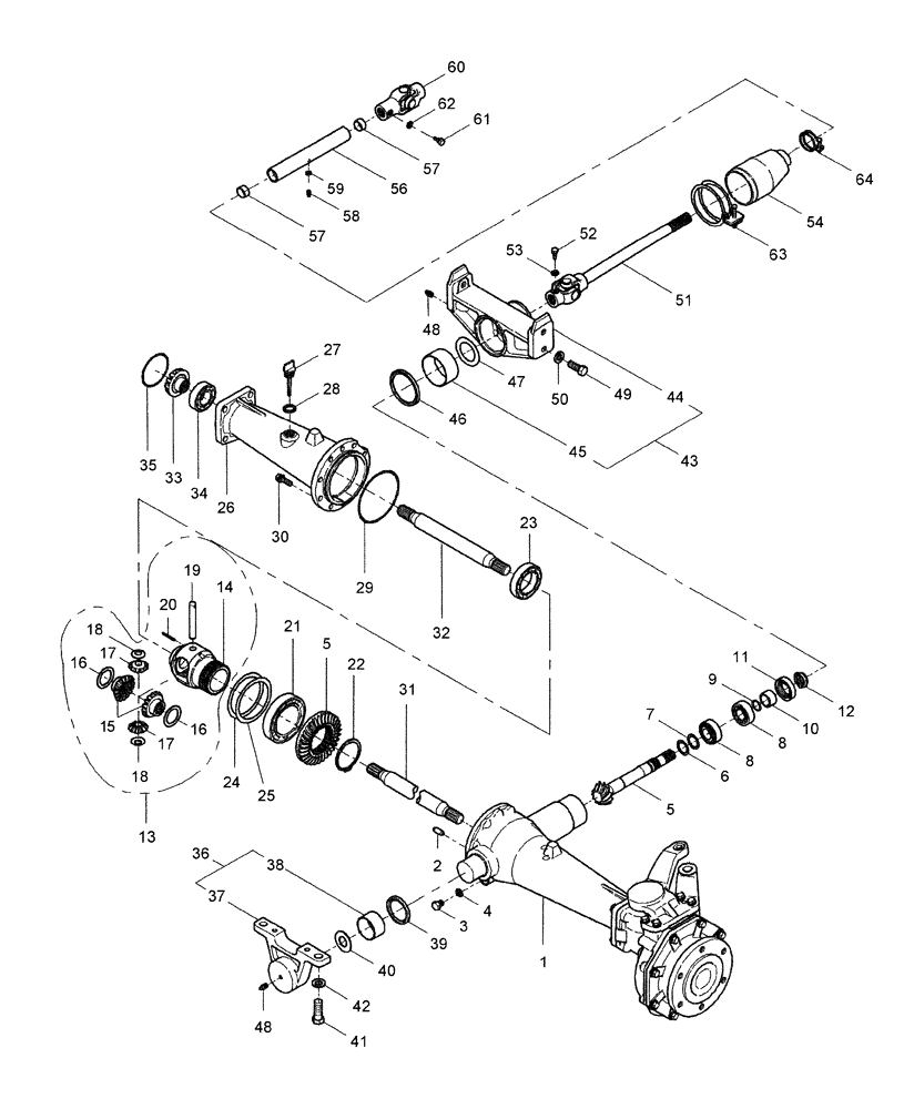 Схема запчастей Case IH DX34 - (04.05) - FRONT DIFFERENTIAL GEARS, W/FWD (04) - FRONT AXLE & STEERING