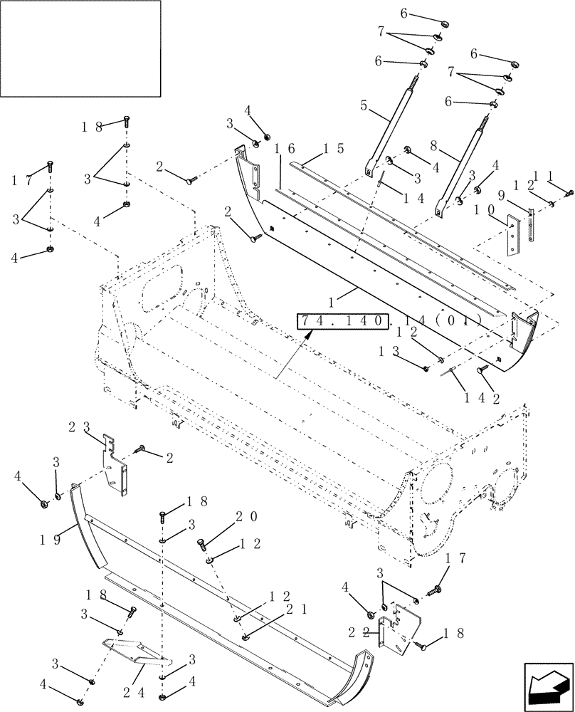 Схема запчастей Case IH 9010 - (74.140.14[04]) - SELF-LEVELING AUGER HOUSING, FRONT & REAR SEALS - 9010 (74) - CLEANING