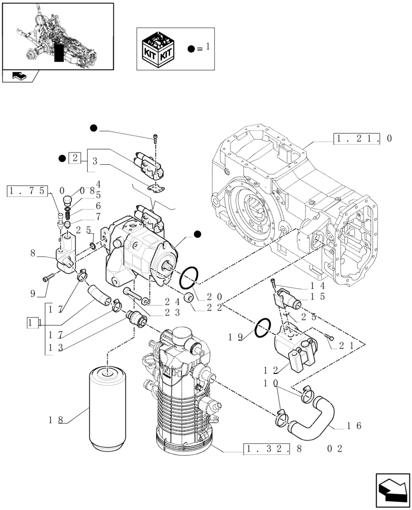 Схема запчастей Case IH MAXXUM 110 - (1.32.8[01]) - PUMPS FOR HYDRAULIC SYSTEM AND LIFT - PUMPS AND FILTER (03) - TRANSMISSION