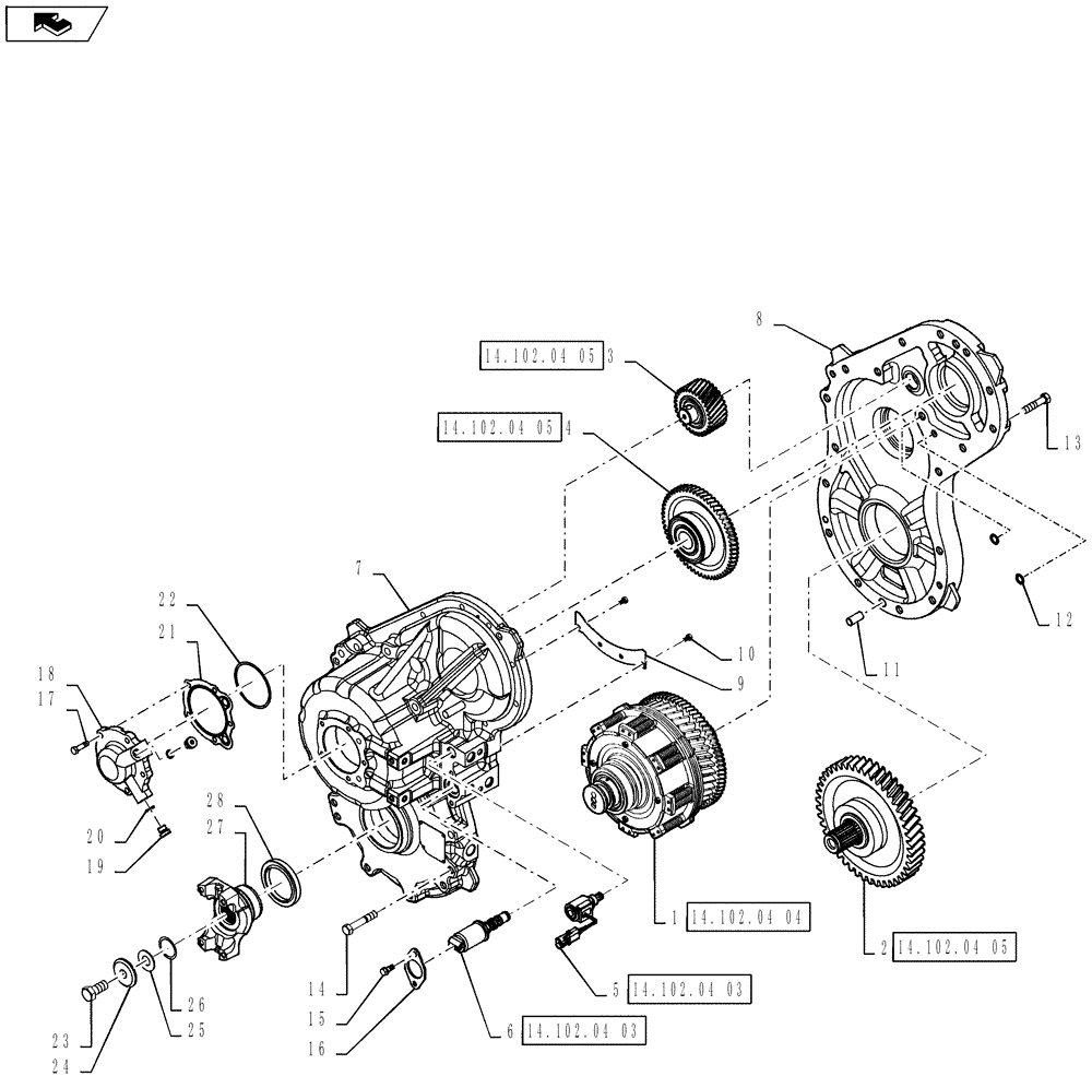 Схема запчастей Case IH STEIGER 400 - (14.102.04[02]) - PTO W/ HYDRAULIC PUMP ASSY. (14) - MAIN GEARBOX & DRIVE