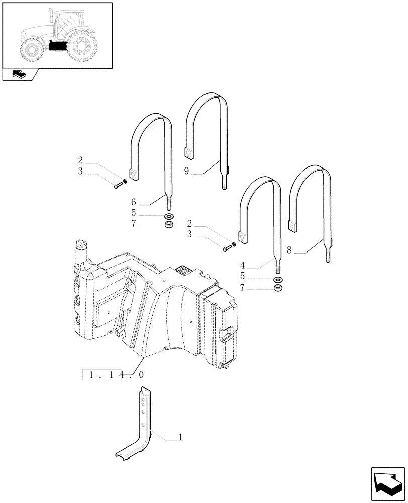 Схема запчастей Case IH PUMA 140 - (1.14.7) - MAIN FUEL TANK SUPPORT (02) - ENGINE EQUIPMENT