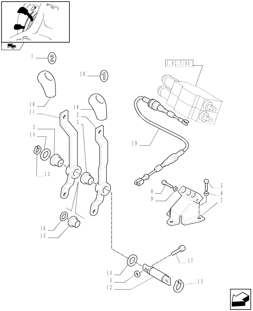 Схема запчастей Case IH FARMALL 85C - (1.92.82/05) - CONTROL LEVERS FOR 2 REAR REMOTE VALVE FOR MID-MOUNT AND EDC - LEVER AND KNOB (VAR.333721) (10) - OPERATORS PLATFORM/CAB