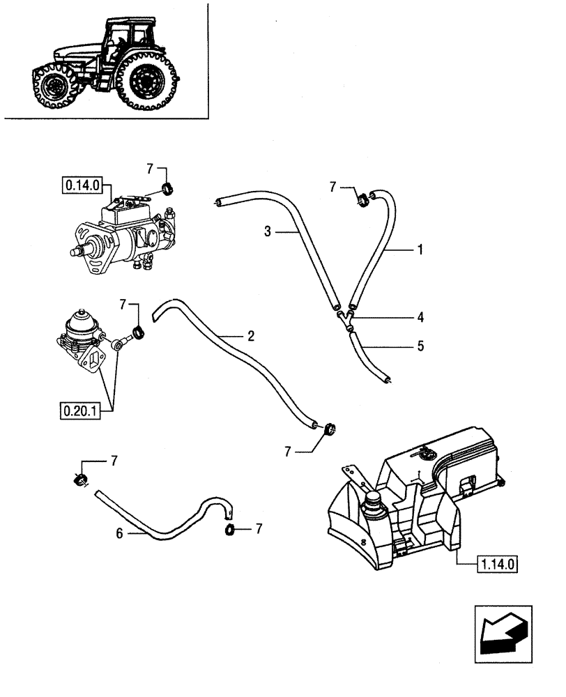 Схема запчастей Case IH JX95 - (1.14.6) - FUEL TANK - PIPES (02) - ENGINE EQUIPMENT